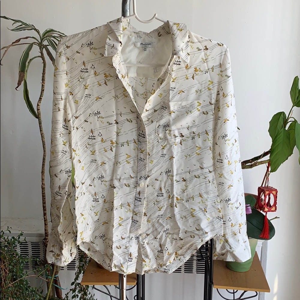 Madewell silk bird shirt blouse size xs
